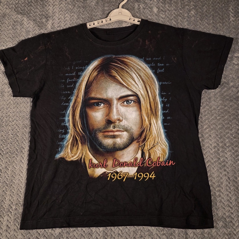 Vintage Kurt Cobain Memorial T-Shirt Nirvana Double Sided Grunge Black Large